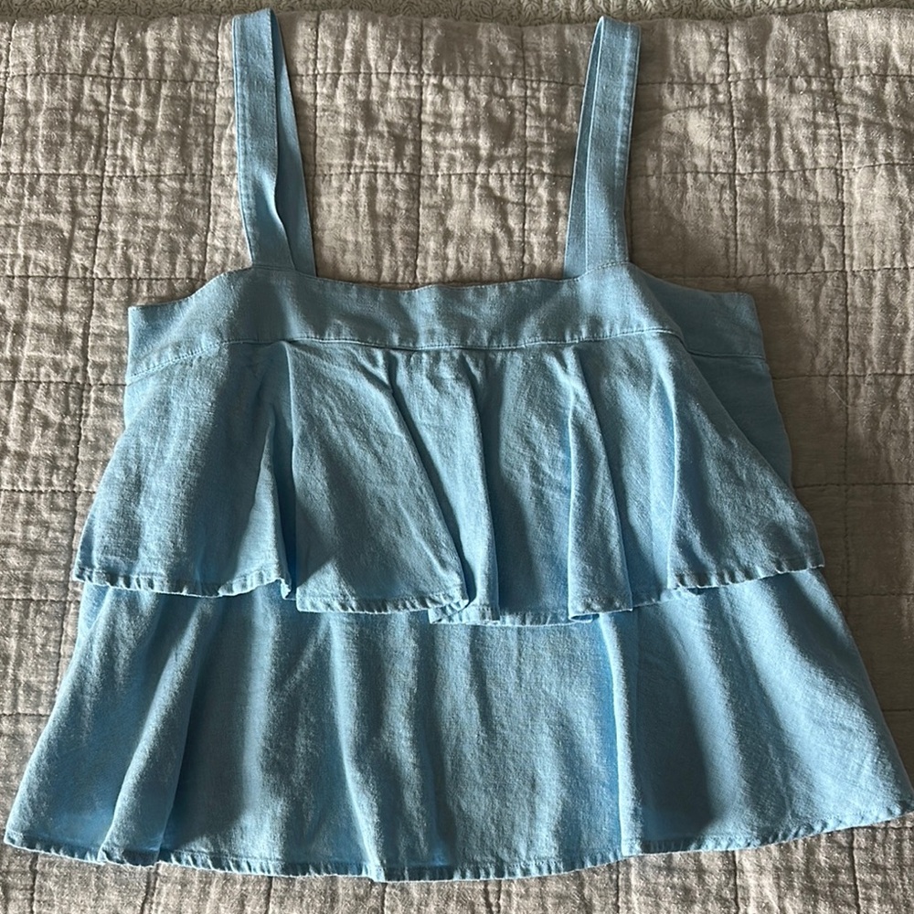 Cambray Blue Strap Ruffle Top